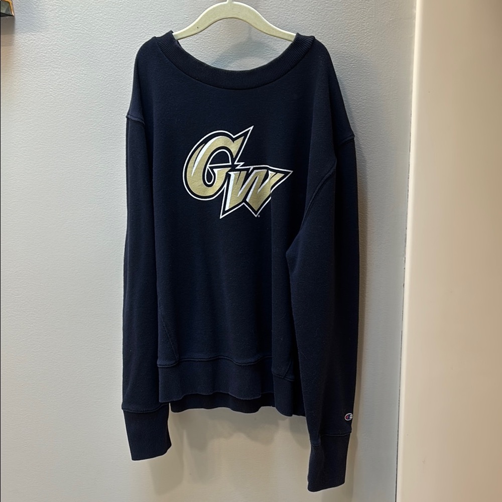 Champion Blue Crewneck Sweater with Ribbed Cuffs
